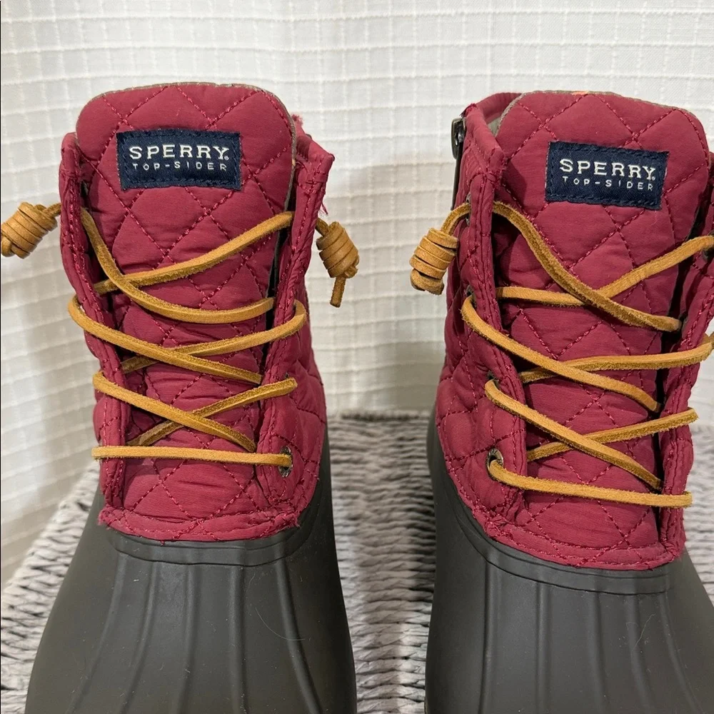 Sperry Wms sz 9 Quilted Duck Boots rain waterproof rubber burgundy Red Brown - Picture 4 of 9